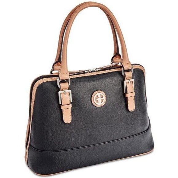 GIANI BERNINI saffiano faux-leather dome satchel crossbody bag -Black/Beige - Picture 2 of 11